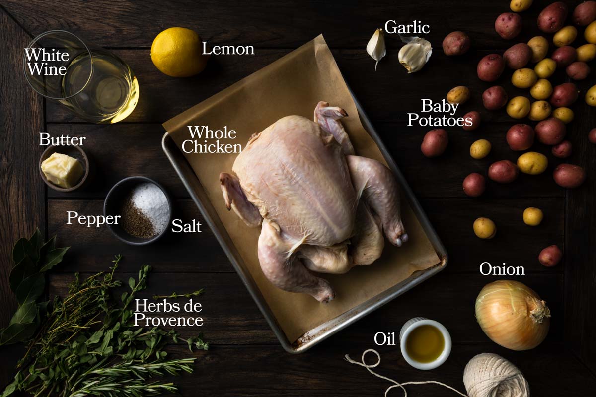 an image of the ingredients needed to herbs de Provence roast chicken