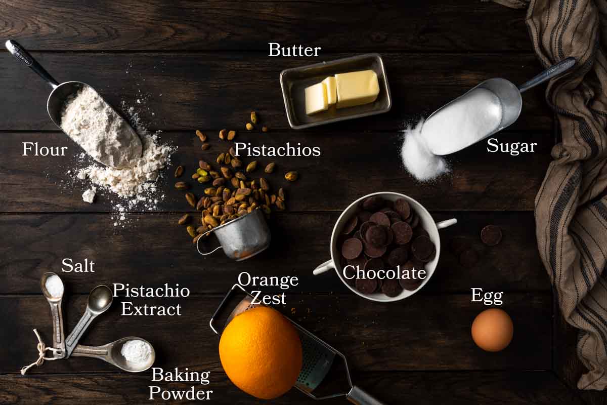 Picture of ingredients needed to make pistachio biscotti