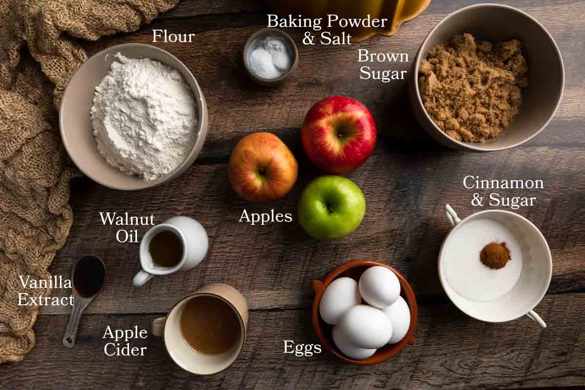A picture of ingredients for apple cake