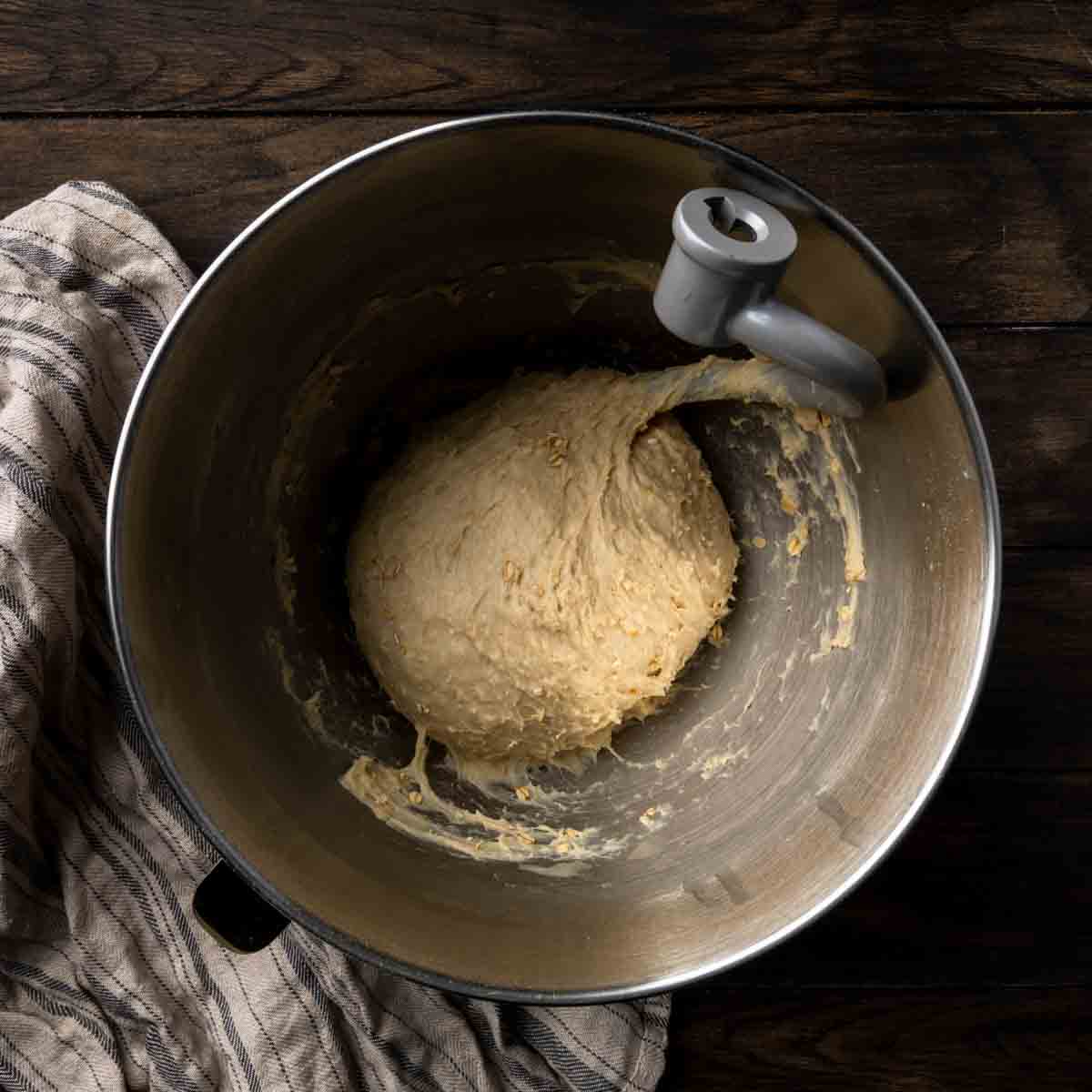 Properly kneaded dough in a mass around the dough hook